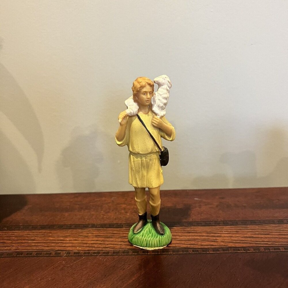 Vintage 1960 Art Plastics Boy Holding Sheep Christmas Nativity Figurine